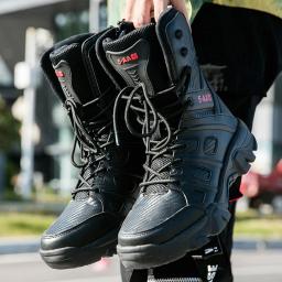 Bota tática de pele quente masculina, combate, exército, trabalho, sapatos de segurança, motocicleta, tamanho grande 47 - Image 6