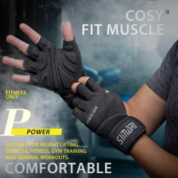 Luvas de ginástica fitness levantamento de peso construção do corpo envoltório de pulso treinamento esporte meio dedo treino luvas de fitness para homens - Image 3