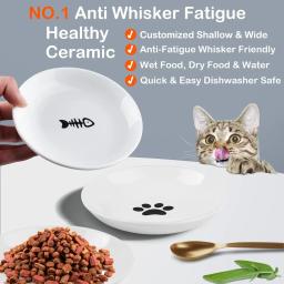 Tigela plana cerâmica anti-fadiga para gatos pequenos, pratos planos e largos para alimentação de alimentos úmidos, gatos internos - Image 3