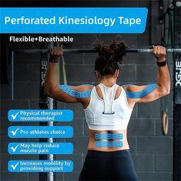 Fita perfurada látex elástica da aptidão, fita adesiva do Kinesio, alívio de dores do músculo, respirável, atlético, esporte, corpo, dor muscular - Image 5
