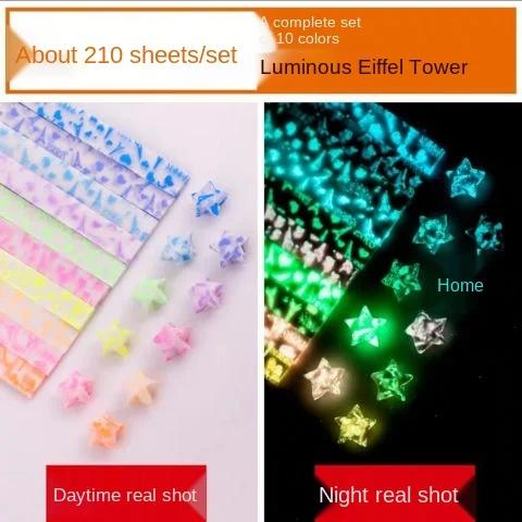 Conjunto Misto de Estrelas de Origami em Papel Artesanal para Decoração e Presentes Brilhantes com Adesivos Fluorescentes
