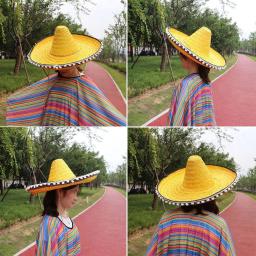 Chapéu de palha masculino e feminino legal Raffia sombrero, estilo mexicano, aba larga, colorido, chapéu de sol ao ar livre, festa de Halloween - Image 2