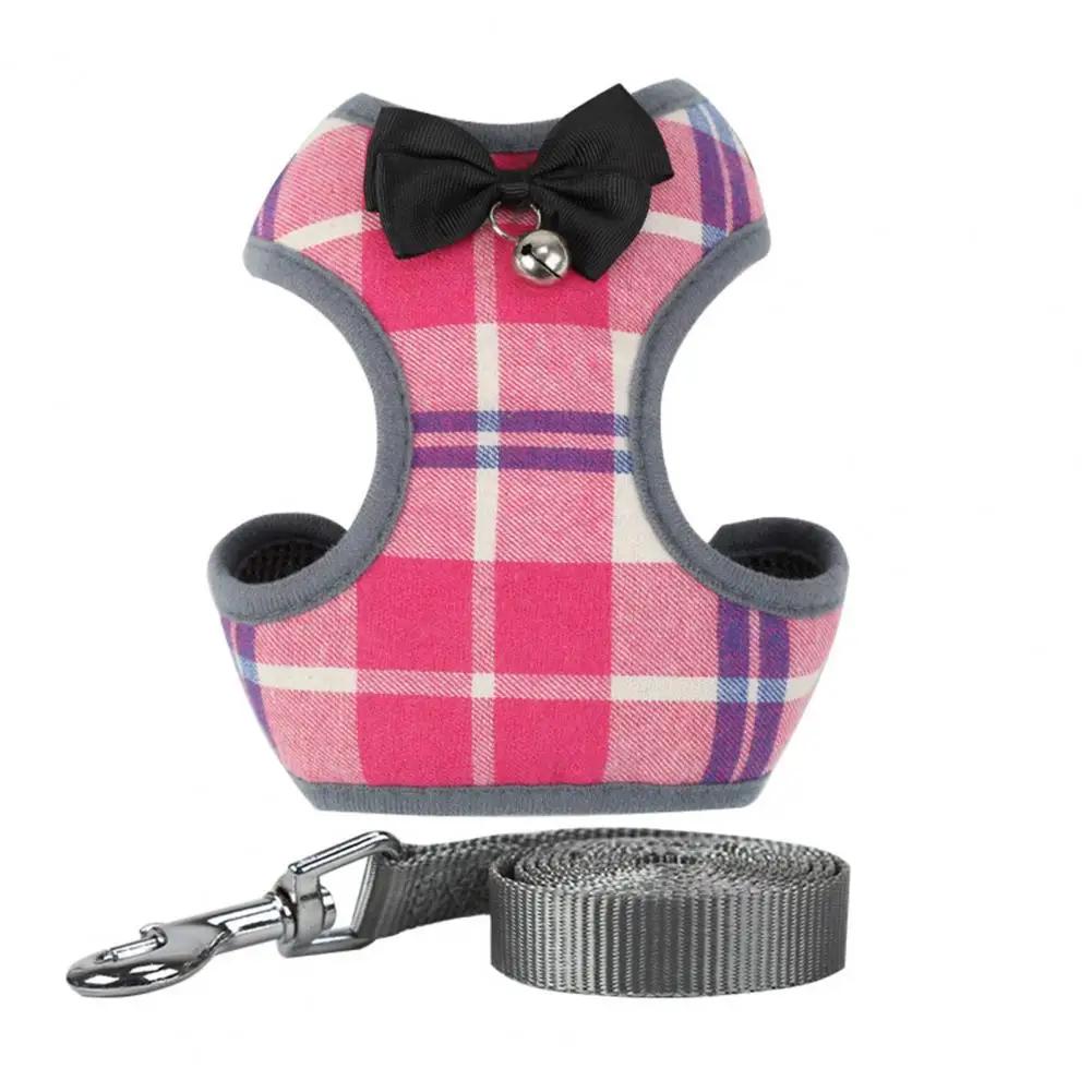 Arnês De Animais De Estimação Bonito Fivela de Liberação Rápida Pet Colete Arnês Pequeno Cão Malha Xadrez Vestido de Noite Colete Arnês Pet Supplies - Image 1