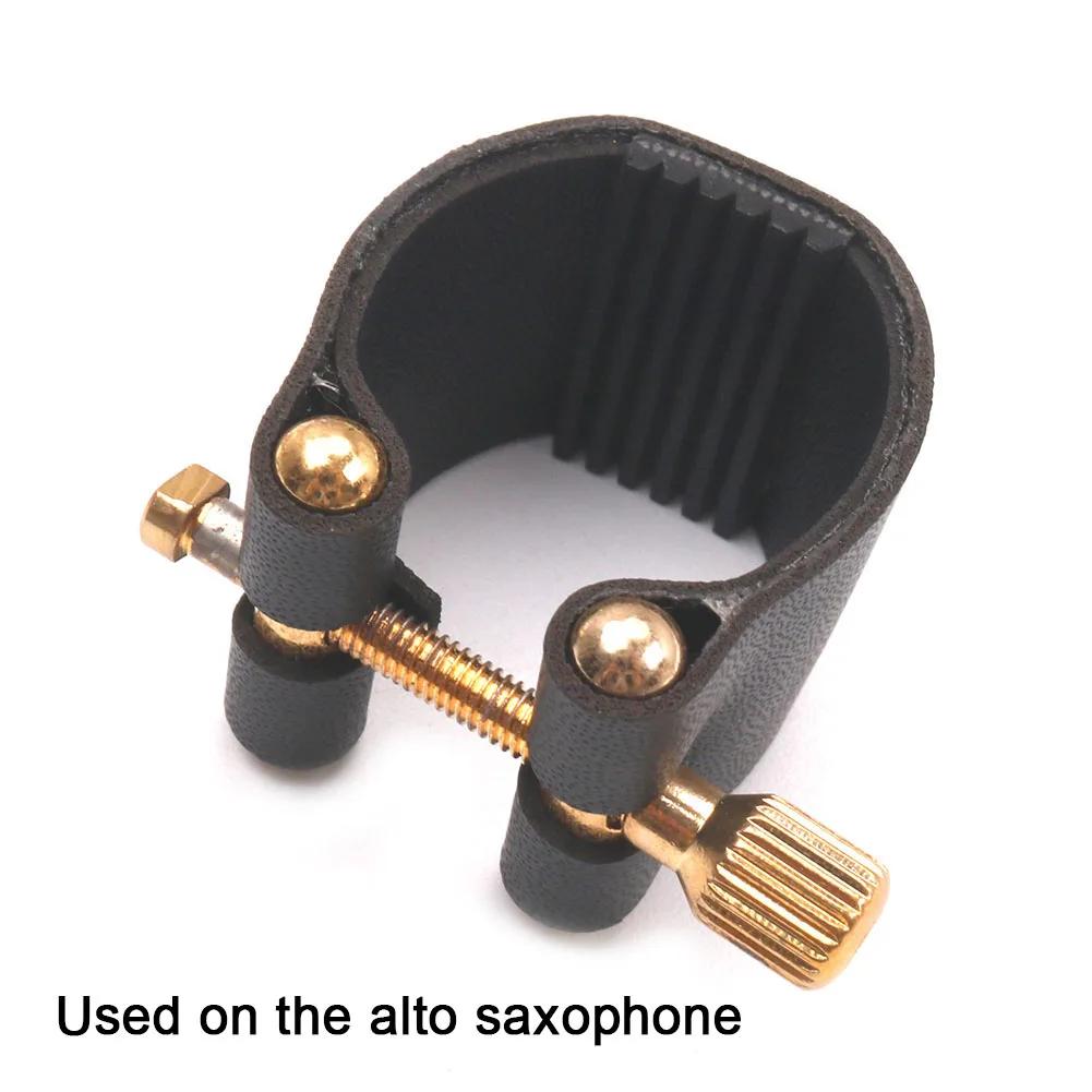 PU couro bocal para saxofone Alto Sax, preto compacto fixador, ligaduras acessórios, peças de metal - Image 1