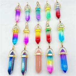 Natural Gem Pedra Hexagonal Pêndulo Reiki Pingente Encantos, Cristal Rosa, Quartzo, Fazer Jóias DIY, Colares Acessórios, 15Pcs - Image 2