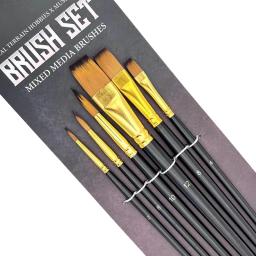 6 pçs conjunto de pincel pintura artista preto punho de madeira óleo acrílico aquarela escova para o corpo rosto rocha desenho da lona arte artesanato - Image 1