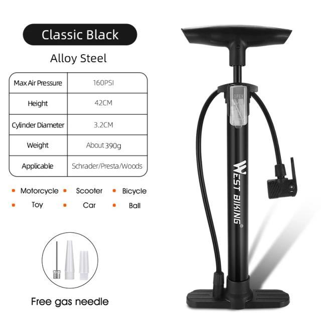 Bomba de Piso para Bicicleta de Alta Pressão 160 PSI com Válvulas Presta e Schrader - Ideal para MTB e Estrada