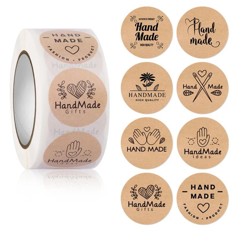 100-500 pces papel kraft feito à mão com amor adesivos obrigado adesivo para cozimento embalagem envelope selos pequenas empresas adesivos - Image 1