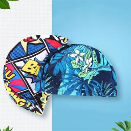 Boné de natação estampado flor para homens e mulheres Cabelo comprido Chapéu de banho de piscina Turbante elástico de nylon Acessório esportivo - Image 5