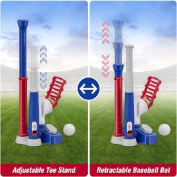 Conjunto de beisebol com pitching machine T ajustável, taco telescópico e bolas, brinquedo esportivo ao ar livre no quintal, Halloween e Natal - Image 5