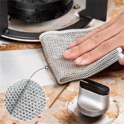 Pano de limpeza de fio de aço espessado, sem riscos, dupla camada, microfibra de ferro, malha Dishrag, pano de lavar roupa, toalha de cozinha, 1Pc, 100 Pcs - Image 2