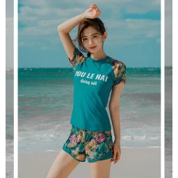 Camisa de natação feminina de manga curta Rash Guard com boyshorts, tops e bottoms acolchoados, roupas de banho com proteção solar, camisa de natação para meninas - Image 3