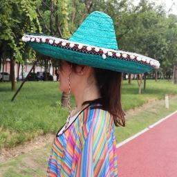 Chapéus de palha coloridos para homens e mulheres, estilo mexicano, aba larga, chapéu de sol ao ar livre, tamanho grande, sombrero ráfia legal para festa de Halloween - Image 2