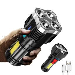 Lanterna LED recarregável USB com display Power, luz lateral forte, tocha Home portátil ao ar livre, lanterna COB, 4-5 Core - Image 1