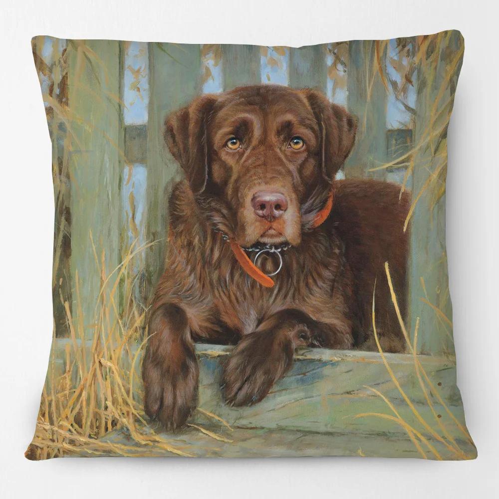 Grandes cães de caça drahthaars preto labrador cão cartaz animais pintura coxim capas decorativas fronha para sofá - Image 1