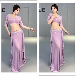 Traje de trabalho para dança do ventre, roupas de prática, top e saia, 2 peças, conjunto de terno de treinamento para mulheres adultas, performance de palco de dança - Image 3