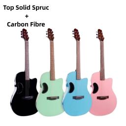 Fibra de carbono aço-corda guitarra acústica, Spruce Top Solid, 4 cores, alto brilho, preto, verde, roxo, Folk Pop, 41" - Image 1