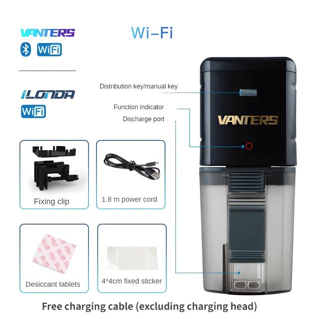 Alimentador Automático de Peixes com Wi-Fi - Alimentador Inteligente para Aquários de Peixes e Tartarugas com Alimentação Programada a Bateria