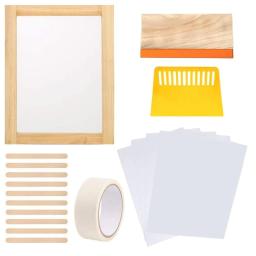 Serigrafia Starter Kit, Tela De Seda De Madeira, Quadro com 110 Malha Branca, Rodos, 10x14" - Image 1
