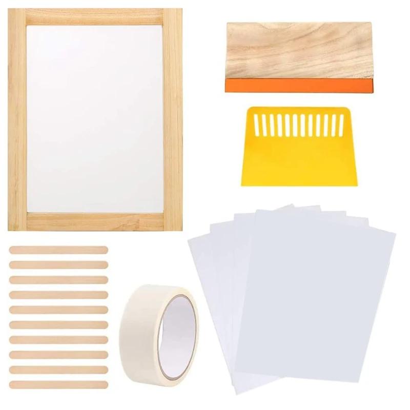 Serigrafia Starter Kit, Tela De Seda De Madeira, Quadro com 110 Malha Branca, Rodos, 10x14" - Image 1