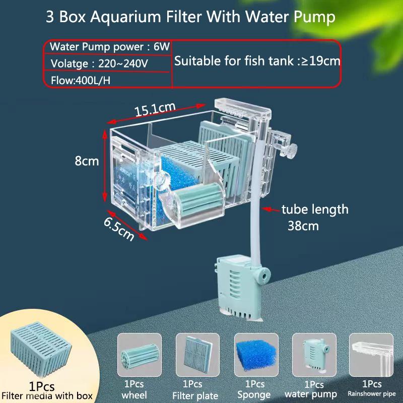 Caixa do filtro da cachoeira do tanque de peixes, parede, silencioso incorporado purificador de água circulante do aquário com bomba de água, novo - Image 1