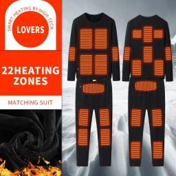 Roupa interior térmica aquecida para homens e mulheres, Jaqueta aquecida alimentada por USB, Roupas de inverno, Jaqueta para motocicletas, Esqui, Camping, Velo, 22 Áreas - Image 1