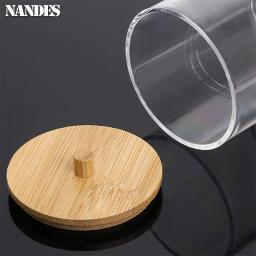 Caixa De Armazenamento De Acrílico com Tampa De Bambu, Jarra Do Banheiro, Organizador De Maquiagem, Algodão Rodada Pad Holder, Dispensador De Algodão, Tampa De Plástico Transparente - Image 5