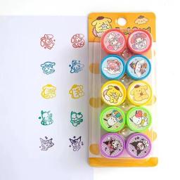 Conjunto de 10 peças de Selos Sanrio, Figuras de Anime Fofas, Hello Kitty, Kuromi, My Melody, Vários Padrões, Brinquedos de Carimbo para Crianças, Presentes de Aniversário - Image 5