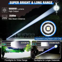 Lanterna tática de alta potência de longo alcance, lanterna LED recarregável, Zoomable Camping Torch, lâmpada de emergência ao ar livre, mais poderosa - Image 2