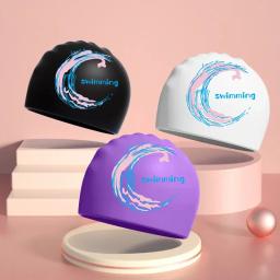 Toucas de natação estampadas, cabelo longo, proteção para os ouvidos, unissex, homens, mulheres, estiramento, elástico, silicone, acessórios de piscina - Image 4