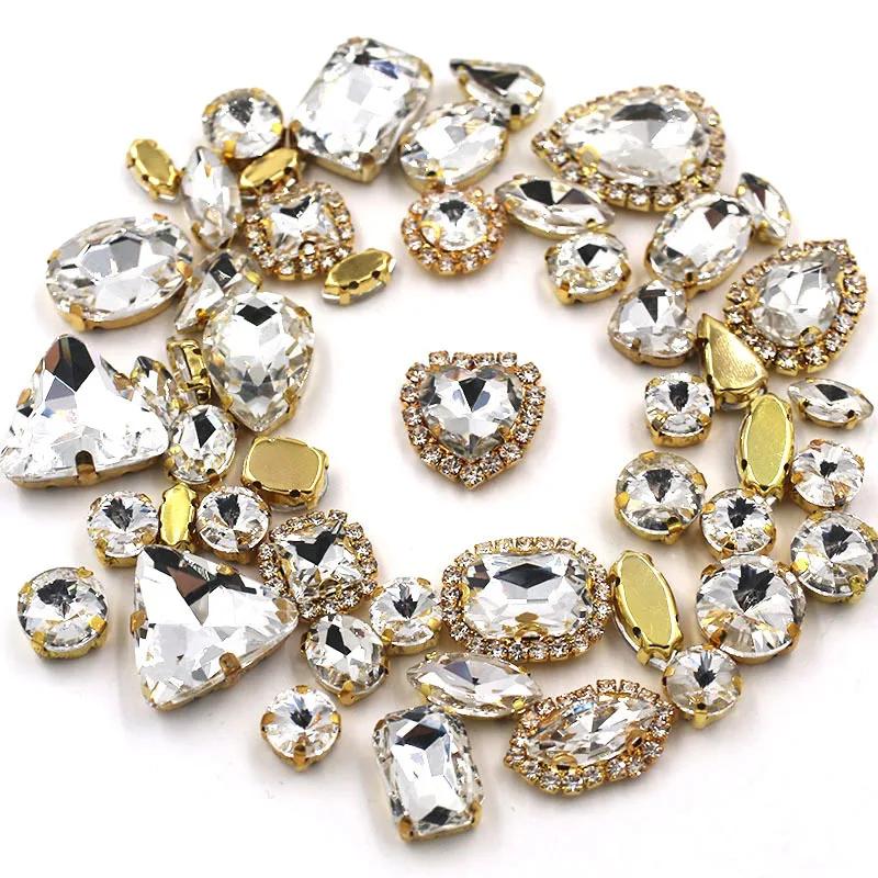 Fivela De Cristal De Strass Brilhante, Forma Mista Costurar Em Vidro, Garra De Ouro, Decoração De Casamento DIY, Roupas, Sapato, Vestido, 10 Cores, 50Pcs por Saco - Image 1