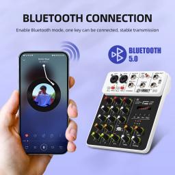 Interface de áudio Mixer com Bluetooth, USB Computador de Gravação, 48V Phantom Power, 4-Channel Mixer, Delay e Replay Effects, V4 - Image 2