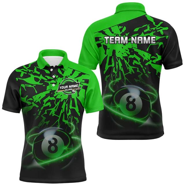 Camisa de Bilhar Polo Masculina Impressão 3D Personalizada Verão