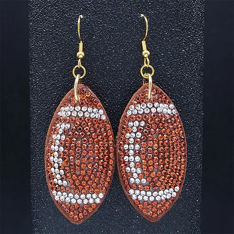 Cristal strass brincos para mulheres, brincos de futebol fofos, bolas de tênis de rugby, futebol e futebol, jóias americanas - Image 1