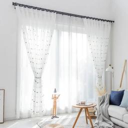 Cortina de tule branco bordada com pontos coloridos para crianças, quarto, sala de estar, linho moderno, voile transparente, painel de tela de janela zh035h - Image 4