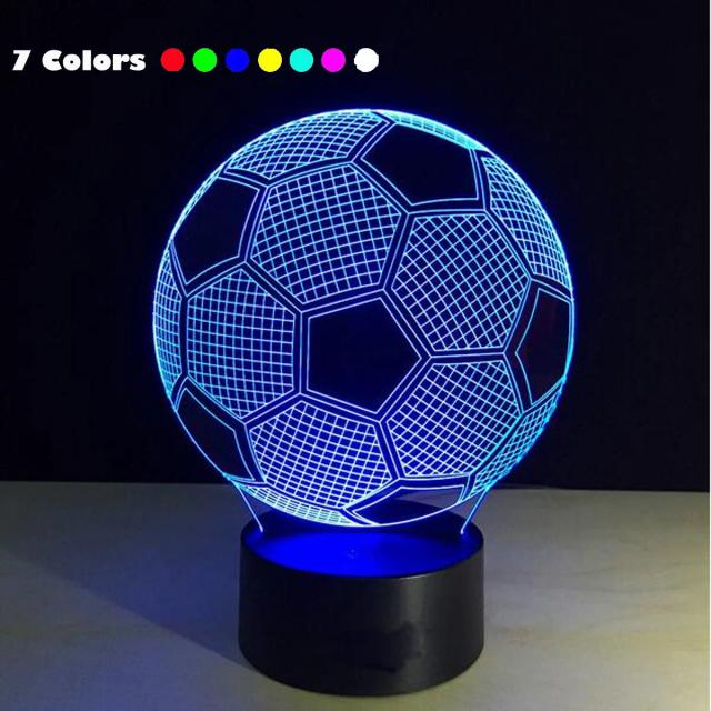 Lâmpada Noturna 3D de Futebol com Ilusão Óptica e Toque, 7 Cores Mudando, Ideal para Quarto - 1 Unidade