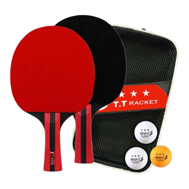 Kit Premium de Tênis de Mesa com Raquetes Acolchoadas, Cabo de Madeira e 3 Bolas Inclusas