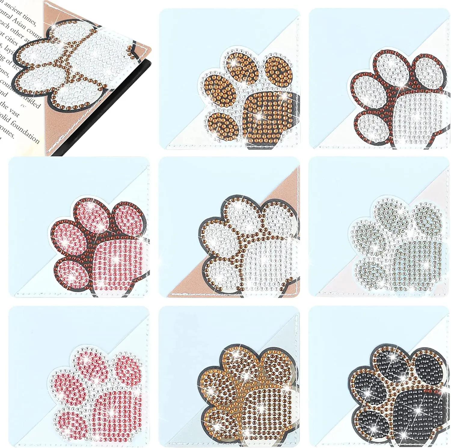 8 pçs/set diy pata pintura diamante marcador cantos livro de couro marca cristal strass diamante arte canto marcadores para adultos - Image 1