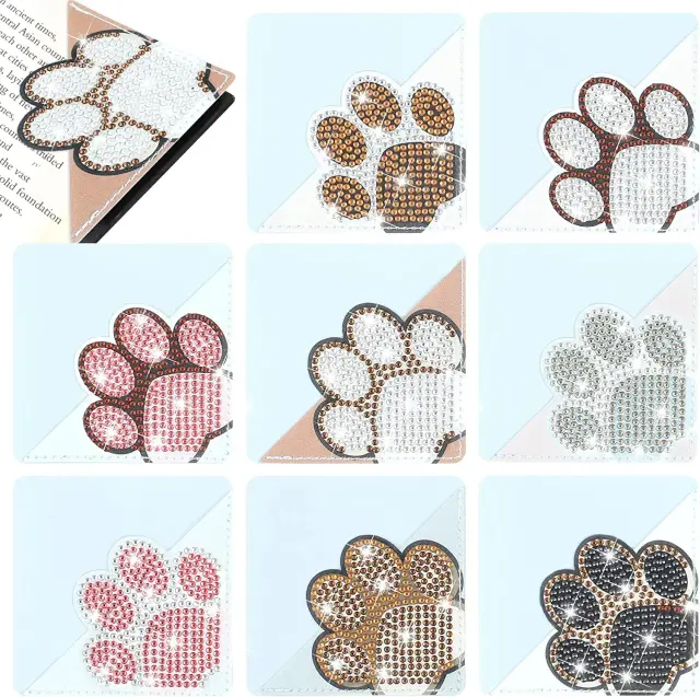 Conjunto de 8 Marcadores de Canto para Livros em Cristal Strass - Pata de Pintura Diamante DIY para Adultos
