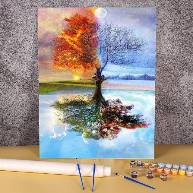 Pintura por Números de Paisagens: Kit Completo com Tintas a Óleo para Adultos em Tela 40x50