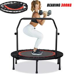 40 "/48" Trampolim de Fitness Dobrável com Corrimão Ajustável Mini Trampolim Crianças Adultos Rolamento 300KG Home Gym Jumping Cardio - Image 1