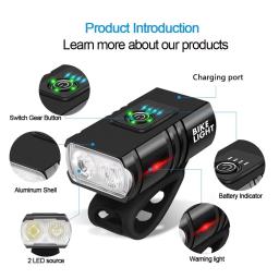 USB recarregável LED bicicleta luzes, lanterna MTB, farol para ciclismo, lâmpada frontal, luz de bicicleta, 6 modos, T6, BK02 - Image 4