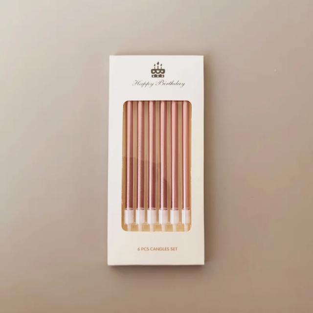 Velas Coloridas Longas para Aniversário e Casamento com Suportes, Conjunto com 6 Peças para Decoração de Bolo