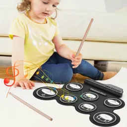 Kit de Bateria Eletrônica para Iniciantes e Crianças, Conjunto de Bateria de Silicone Roll-Up, Almofadas de Bateria Digital 7 com Baquetas, Pedais, Presentes para Crianças, USB - Image 5