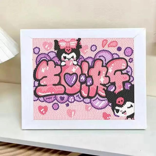 Kits de Pintura em Diamante Sanrio para Crianças com Moldura - DIY Arte de Strass Hello Kitty e Kuromi, Mosaico Decorativo 5D para Presentes e Decoração da Casa