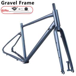 Quadro de bicicleta de cascalho de alumínio 700c, freio a disco hidráulico, suporta pneus 23-38C, quadro de ciclismo off-road preto/azul/branco - Image 2