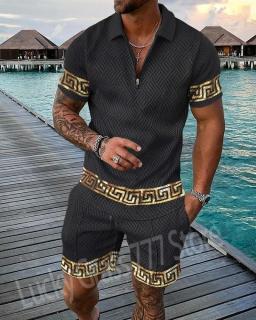 Fato de treino casual impresso em 3D masculino, conjunto de roupas esportivas, camiseta de manga curta, polo de lapela, roupas masculinas, jogging, verão - Image 3