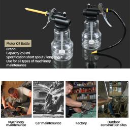 Óleo de lubrificação da bomba de alta pressão transparente do equipamento das armas da graxa do lubrificador de 250ml pode o potenciômetro de óleo plástico da máquina mangueira estendida - Image 2