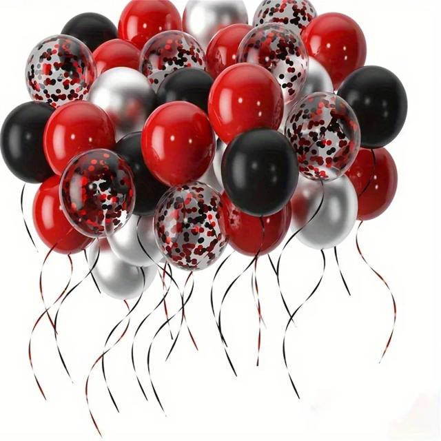 Conjunto de Balões Vermelhos e Pretos com Confete Colorido para Casamentos, Dia dos Namorados e Festas de Aniversário - 32 Peças