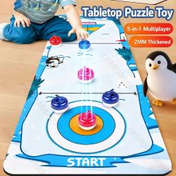Jogo de curling de mesa 5 em 1, diversão para a família, jogos de tabuleiro de hóquei no gelo para crianças e adultos com rolos, shuffleboard, puck, tapete de jogo de natal - Image 1